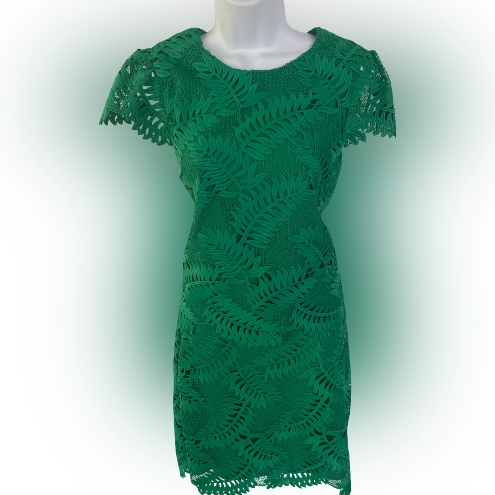 Milly Emerald Green Lace Two piece Sheath top /skirt - S emerald green , cotton